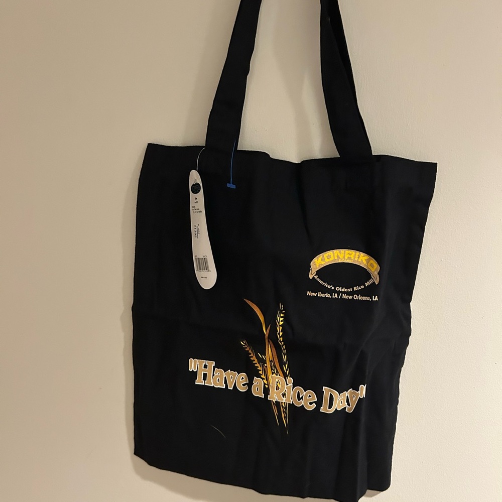 Black Graphic Canvas Tote Bag - 'Have a Rice Day'